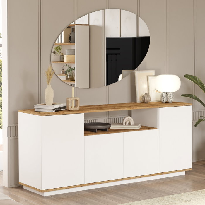 Hanah Home Fr15-Aw Consola Pino Atlántico Blanco 180x75x44.5 cm Fabricado en Melamina 18mm Mueble Salón Pasillo Dormitorio